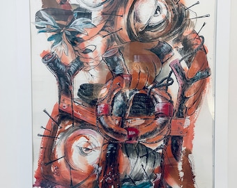 One of Kind Ink and Watercolor Painting: Life Preserver