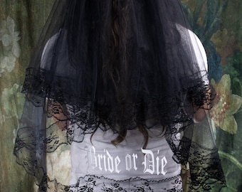 Bride or Die Veil, Future Mrs., Halloween Bachelorette Veil, Gothic Hen  Party, Bride  Personalised veil, FREE U.S. SHIPPING