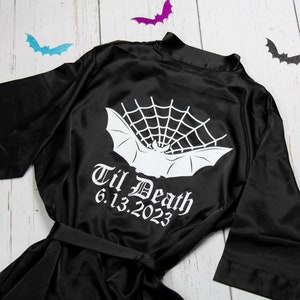 Bride Future Mrs. Gothic Bat and Spider Web Robe, Maid of Honor robe, Goth Bridal Party Robe, Gothic Wedding, Getting Ready Robes