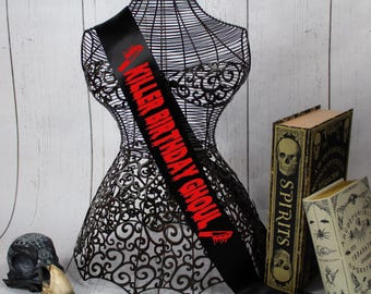 Horror Slasher Fan Sash, Birthday Coven Sash, birthday scream queen sash, Gothic Party Sash , Goth Custom Sash