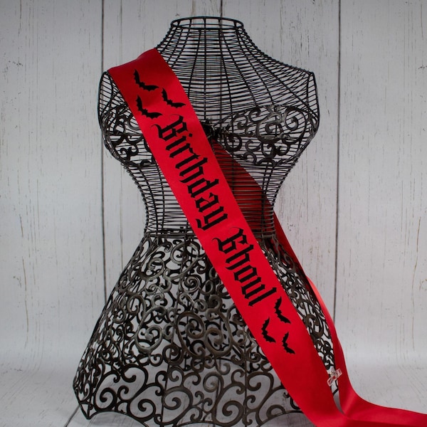 Birthday Ghoul with Bats Sash, Birthday Sash, Gothic Party Sash,Goth Custom Sash, Personalized Birthday Sash, Halloween Birthday