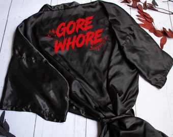 Gore Whore Slasher Robe, Halloween Lover fan, Gothic Robe, Getting Ready Robe, Plus Size Robe, Customized Robe