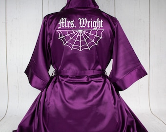 Bride Future Mrs. Gothic Spider Web Robe, Bridesmaid robe, Goth Bridal Party Robe, Gothic Wedding, Getting Ready Robes