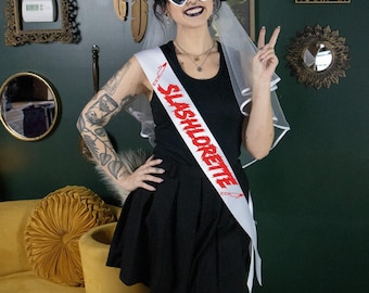 Slashlorette Sash, Gothic Bridal Sash, bachelorette sash, Future Mrs. Hen Party Sash, goth bride, Halloween wedding, Horror Bride