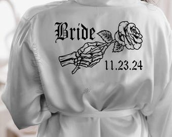 Bride Getting Ready gown Gothic Rose Skeleton Robe, Maid of Honor robe, Goth Bridal Party Robe, Gothic Wedding, Getting Ready Robes