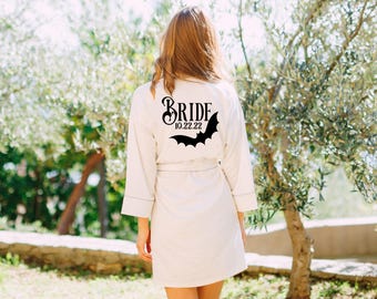 Bride Gothic Bat Robe, Bride bachelorette robes, Gothic Bridal Party,Gothic Bride Robes, Getting Ready Robe ,Plus Size Robes
