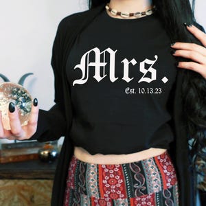 Gothic Bride Mrs. Shirt | Till Death Shirt Engagement Gift |Halloween Wedding, Goth Wedding Decor| Just Married Shirt