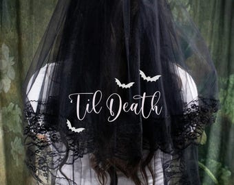 Novia con velo de murciélago, futura esposa, despedida de soltera de Halloween, velo negro gótico, personalizado, envío gratis a EE. UU.