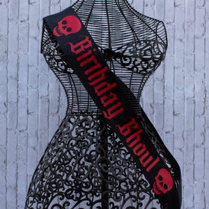 Birthday Ghoul with Skulls Sash, Birthday Sash, Gothic Party Sash,Goth Custom Sash, Personalized Birthday Sash, Halloween Birthday