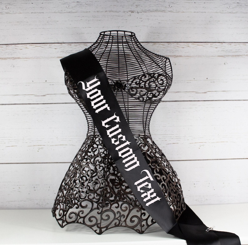 Gothic Custom Text Sash, Brides Coven Sash, bachelorette sash, Gothic Party Sash ,Goth Custom Sash, Emo Sash image 1