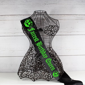 Fairest Birthday Queen  Sash, Birthday Evil Queen Sash,birthday witch sash, Gothic Party Sash , Goth Custom Sash