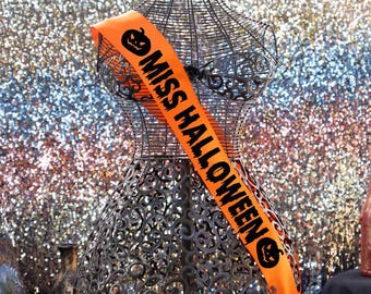 Miss Halloween Sash, Halloween Sash, HalloQueen Sash, Gothic Party Sash, Goth Custom Sash, Emo Prom King/Queen Sash
