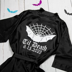 Bride Future Mrs. Gothic Bat and Spider Web Robe, Maid of Honor robe, Goth Bridal Party Robe, Gothic Wedding, Getting Ready Robes