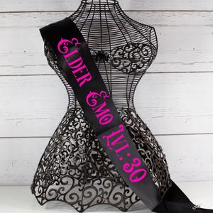Elder Emo Lvl Sash, Birthday Emo Sash, birthday witch sash, Gothic Party Sash ,Elder Goth Millennial Custom Sash