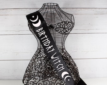 Birthday Witch With Moons Sash,Coven Sash, Gothic Birthday Party Sash,goth party sash  , Halloween Party,Custom Sash