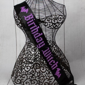 Birthday Witch with Bats Coven Sash, birthday sash, Gothic Party Sash ,Goth Custom Sash, Personalized Birthday Sash