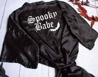 Spooky Babe  Robe, Halloween Lover, Gothic Robe, Getting Ready Robe, Plus Size Robe, Customized Robe