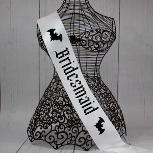 Bride with Bats Sash, Gothic Bridal Sash, bachelorette sash, Gothic Bridal Party Sash, goth bride bachelorette , Halloween wedding