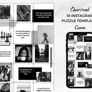 Holzkohle Instagram Puzzle Canva Templates | Instagram Vorlagen | Puzzle Feed | Social Media Vorlagen | Minimalistisch | Schwarz und Weiß, S&W