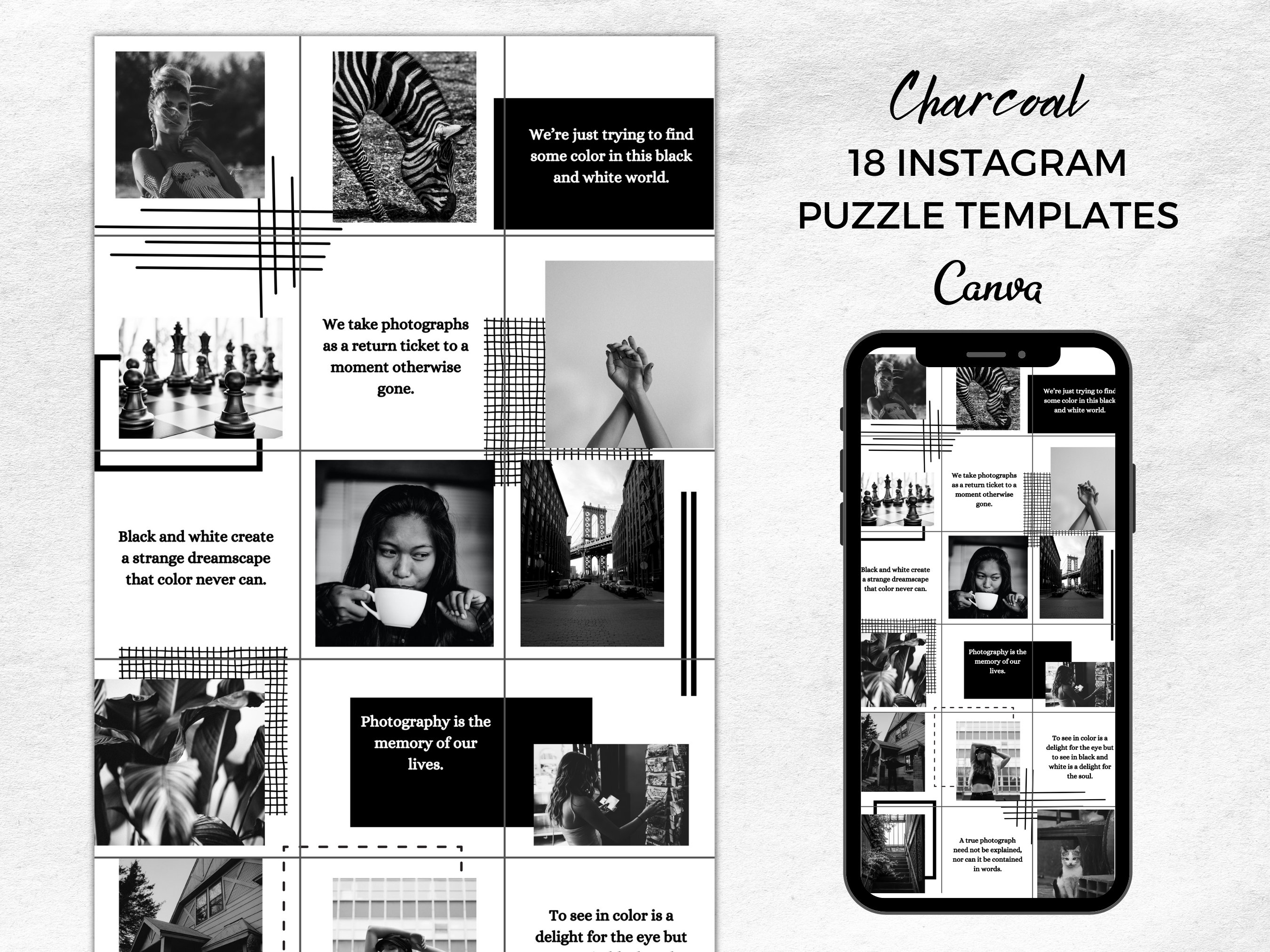 Charcoal Instagram Puzzle Canva Templates Instagram Etsy