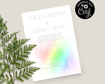 LGBT Rainbow Wedding Invitation, Wedding Invitation Template, Prism