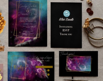 Galaxy Wedding Invitation, Downloadable Wedding Invitation Suite, Moody Wedding Invitation Template, Wedding Invitation with RSVP