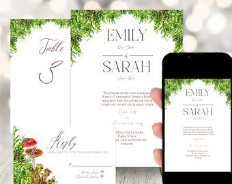 Moss Wedding Invitation, Enchanted Forest Wedding Invitation, Unique Wedding Invitation Digital Download