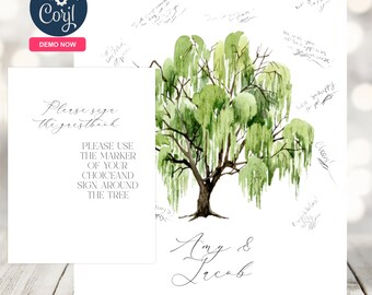 Willow Tree Watercolor, Wedding Guestbook, Keepsake Art, Canvas Template, Guestbook Alternative for Wedding