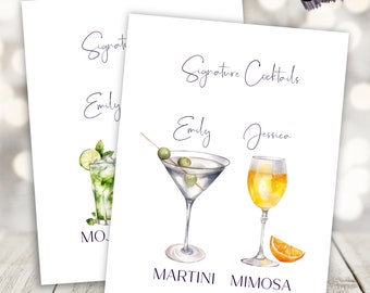 Watercolor Wedding Bar Menu, Custom Wedding Signature Cocktail Sign, Watercolor Wedding Signature Cocktail Sign