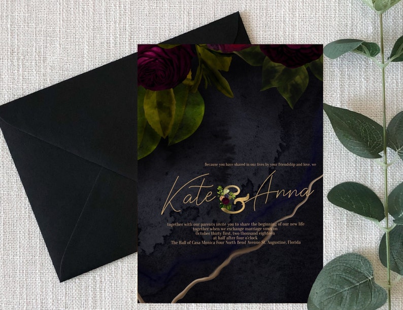 Moody Wedding Invitations, Printable Wedding Sign Bundle, Wedding ...