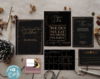 Downloadable Wedding Invitation Suite, Moody Wedding Invitations, Printable Wedding Sign Bundle, Gothic Wedding Invitation Template