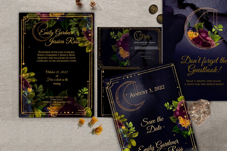 Moody Jewel Tone Wedding Invitation Template Editable Wedding - Etsy