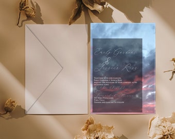 Watercolor Moody Colorado Sunset Wedding Invitation