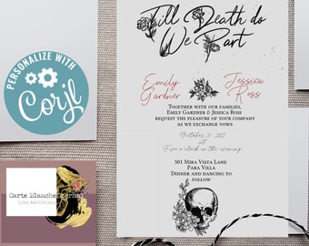 Skull Wedding Invitations, Till Death do us Part, Gothic Wedding Invite Template, Printable Wedding, Downloadable Invitations,