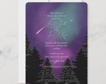 Watercolor Shooting Stars Aurora Wedding Invitation