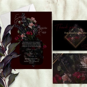 Dark & Moody Wedding Invitation, Wedding Invitation Template Bundle, Elegant Wedding Invitation Template, Printable Wedding Sign Bundle