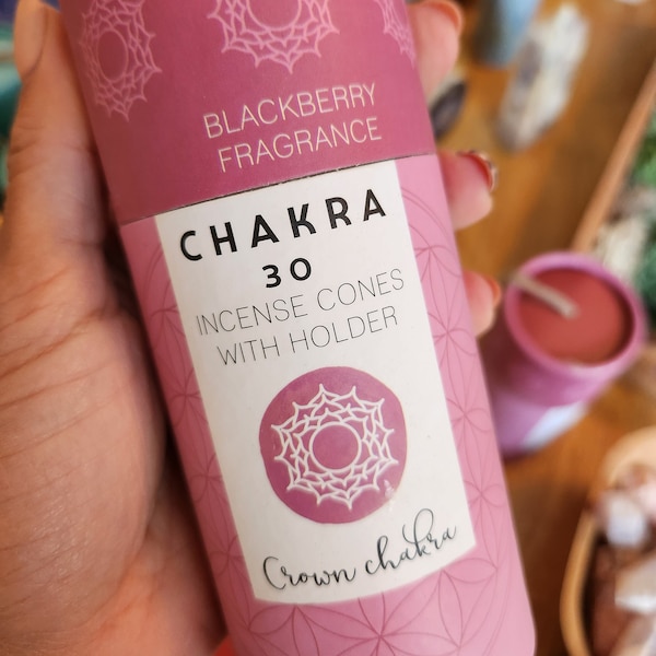 Crown Chakra Incense Cones, Blackberry Incense, Includes Wooden Ash Catcher,