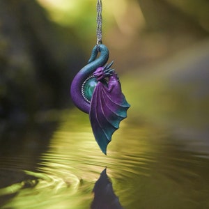Fantasy Necklace for Women, Purple and Teal Dragon Pendant, Whimsical Forest Fairy Jewelry, Cottage Core Medieval Ren Faire Accessories