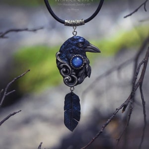 Raven Spirit Necklace | Dark Academia Jewelry | Raven Pendant | Handmade Polymer Clay Necklace