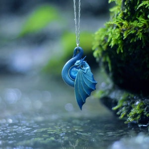 Blue Dragon Pendant Necklace: Gift for Fantasy Lovers & Nerds