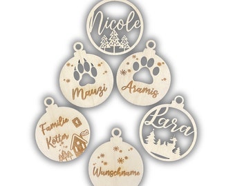 Individual Personalized Christmas Tree Pendant Ball with Custom Name Dog Cat Pendant Wooden Jewelry Christmas Tree Jewelry Christmas Ball
