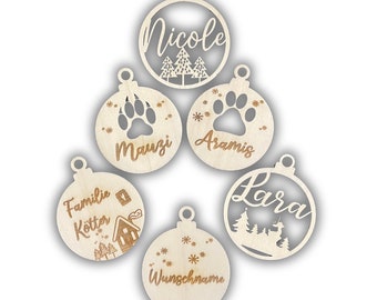 Individuelle Personalisierte Weihnachtsbaum-Anhänger Kugel mit Wunschname Hund Katze Anhänger Holzschmuck Christbaum Schmuck Weihnachtskugel