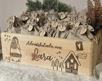 Gepersonaliseerde adventskalender kabouter individuele adventsdoos Adventskalender gepersonaliseerde gewenste naam houten kerstadventnaam