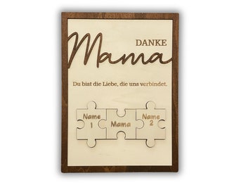 DRYSSON Geschenk für Mama zum Muttertag individuell Holz Bild mit Wunschnamen / Gravur Puzzle Muttertagsgeschenk personalisiert für Oma Papa