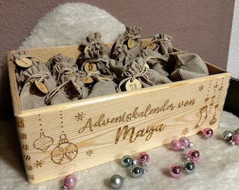 Personalized wooden Advent calendar, Advent box to fill for children, Advent chest with name, reusable DIY Advent calendar ball