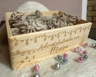 Personalized wooden advent calendar, fillable advent box for children, DIY advent calendar personalized with name