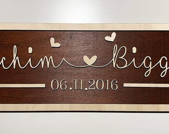 Individuelles Holz Schild als Geschenk zur Hochzeit Jahrestag Valentinstag personalisiert Willkommen Jahrestag hölzerne silberne