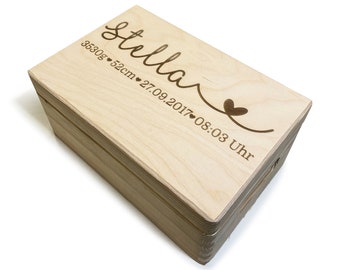 Gift for Birth Baptism Birth Box Memory Box Heart Name Wooden Box Crate Memory Birth Mom Dad Baby Child