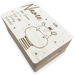 Gift for birth hippo baptism birth box memory box rainbow wooden box crate memory birth mom dad baby child girl boy