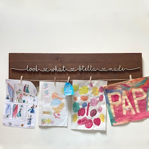 Picture frame hanger personalized with name children picture hanger pictures children&#39;s art art display artwork child frame picture wood gallery